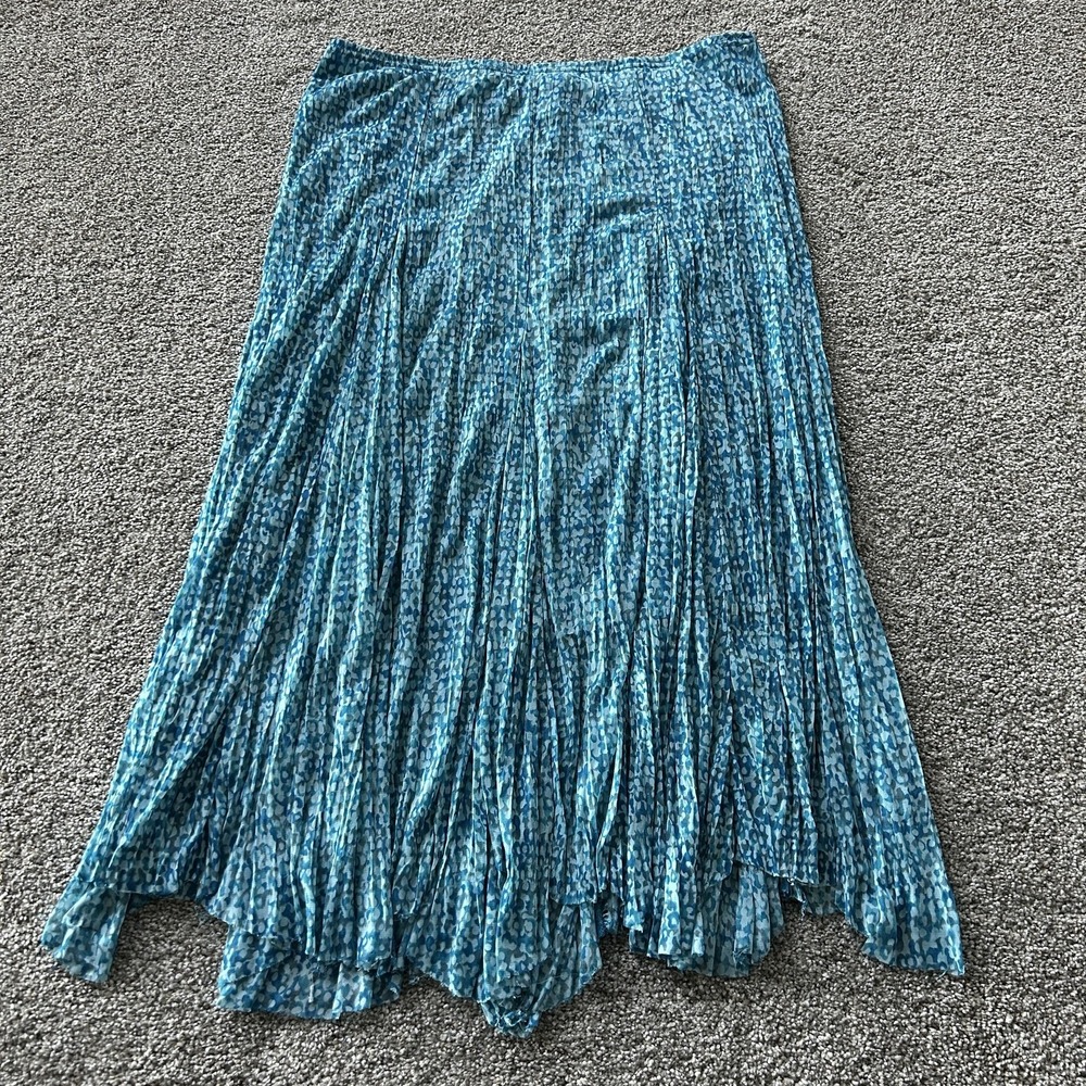 Rafael Skirt Womens XL Blue Geometric Pleated Chiffon Midi Elastic Waist Lined
